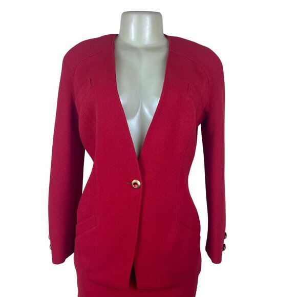 Valentino Vintage 2000's Womens Red Wool Skirt & Blazer Set Siz 8 - Picture 5 of 16